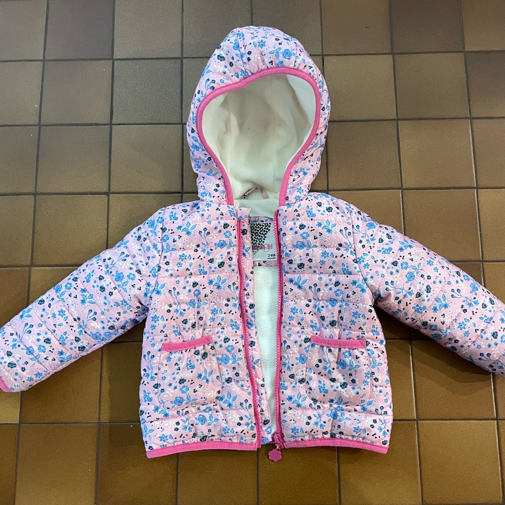 Quilted Warm Jacket With Fleece Inside, Girls, Hooded, Kensie Girl, 24 Months